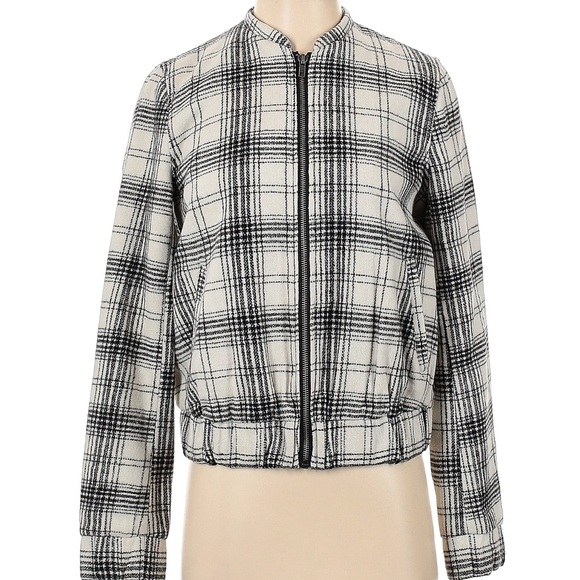 Jack by BB Dakota Plaid Black & White Bomber Zip Up Jacket Size XS - Picture 1 of 8